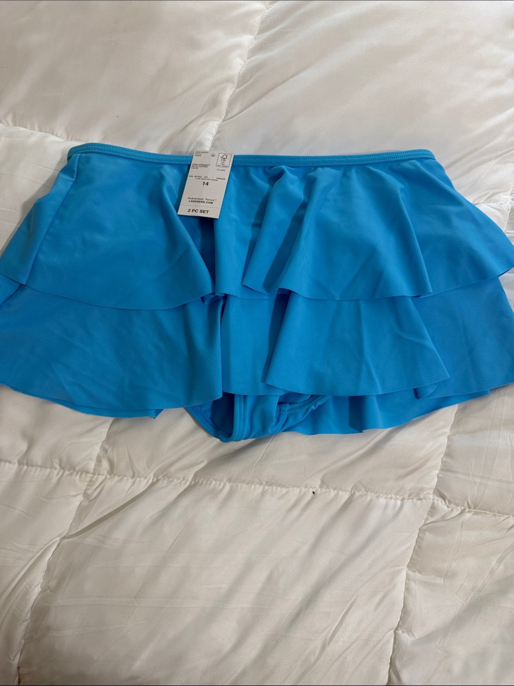 Lands' End Bright Turquoise Tiered Swim Ruffle Bottom